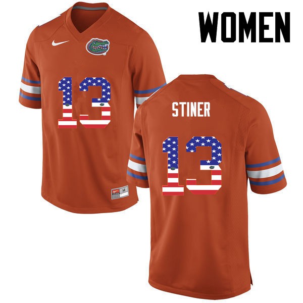 Florida Gators Women #13 Donovan Stiner College Football USA Flag Fashion Orange